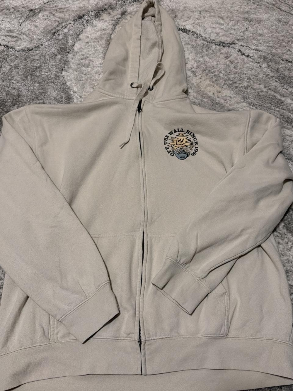 Vans Light Beige Zip-Up Hoodie with Small Graphic
